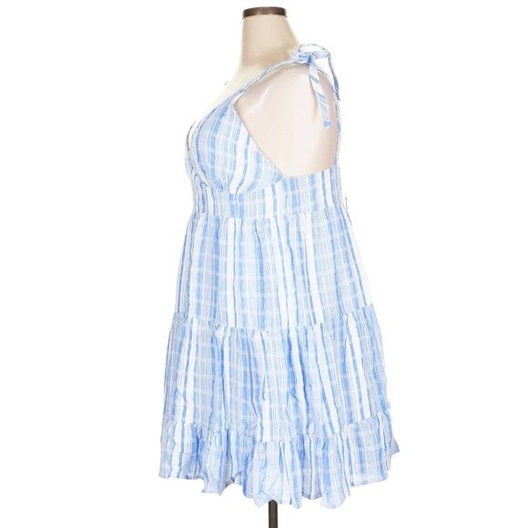 Lulus Shore of Yourself Blue Striped Tie Strap Tiered Mini Dress 2X Cotton NWT - Picture 4 of 12
